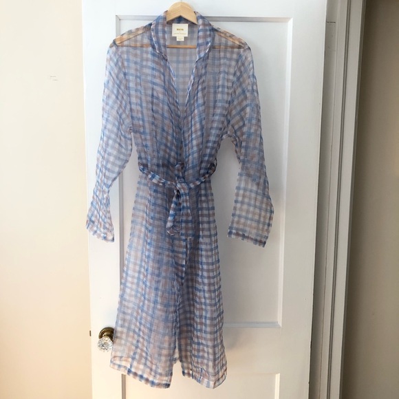 Anthropologie Dresses & Skirts - Anthropologie Sheer Plaid Wrap Tunic in Blue and Beige